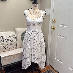 NWT Banana Petite Print Sweetheart Pleated Midi Polka Dot Dress in size 6P.